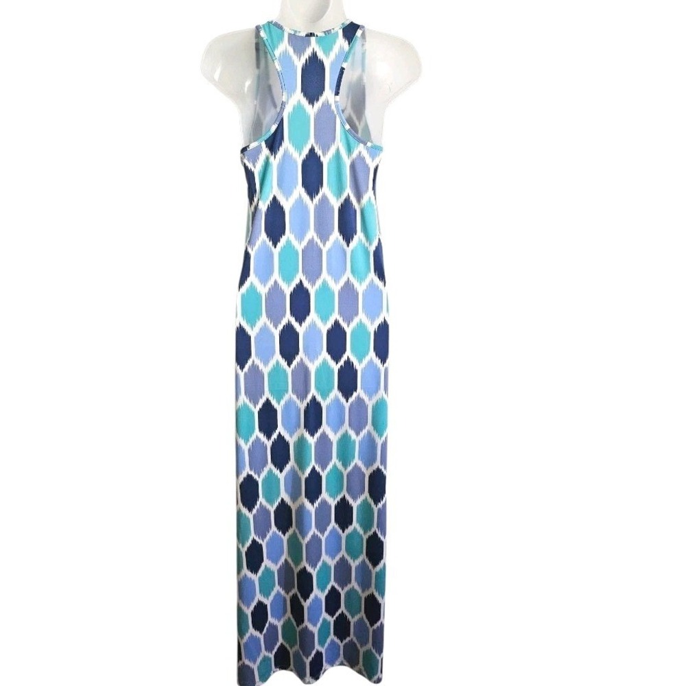 Tori Richard Valerie Racerback Tank Maxi Dress Blue Green Geometric Sz S Hawaii - Picture 3 of 10